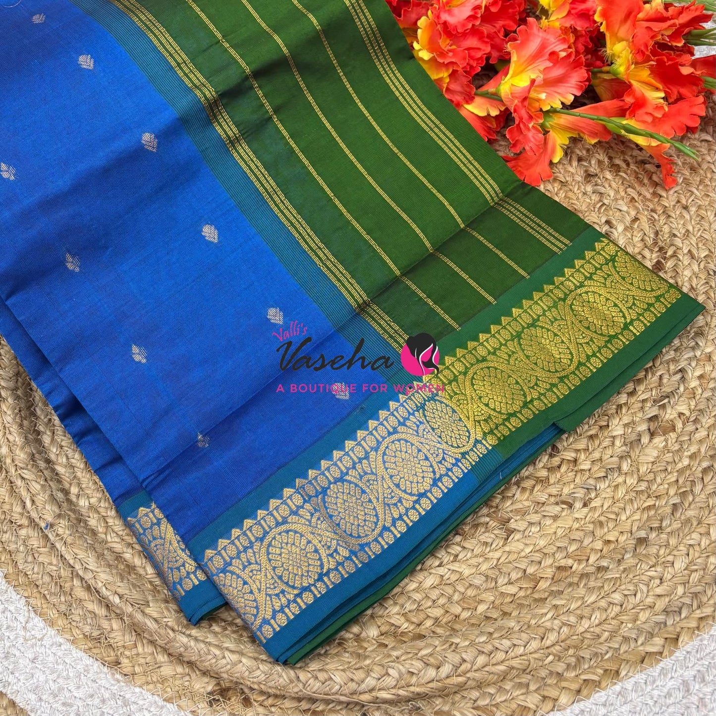 Semi Silk Cotton Saree | Double Leaf Butta Design |VVSSC016