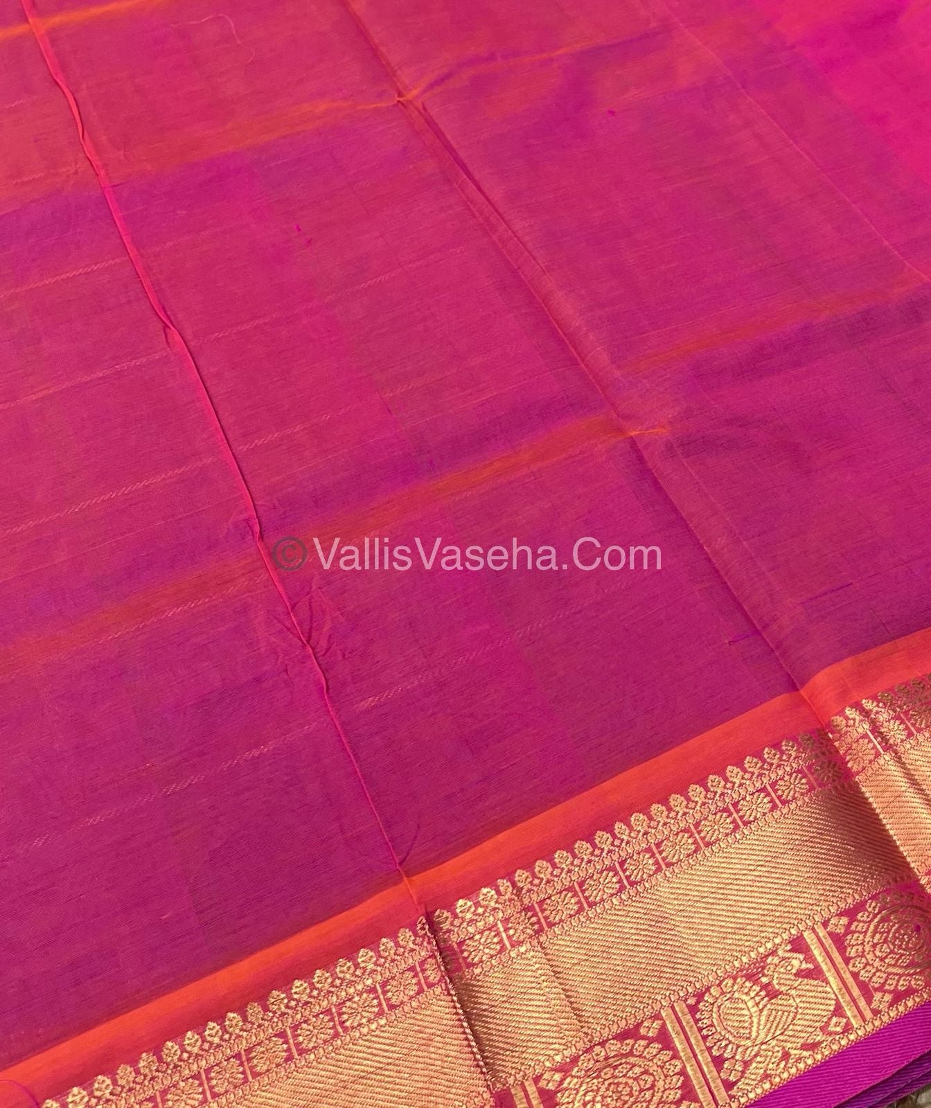 Pure Silk Cotton Saree - Mayil & Chakkaram Design - Blue With Peachish Pink - VVMC001