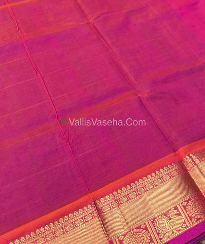 Pure Silk Cotton Saree - Mayil & Chakkaram Design - Blue With Peachish Pink - VVMC001