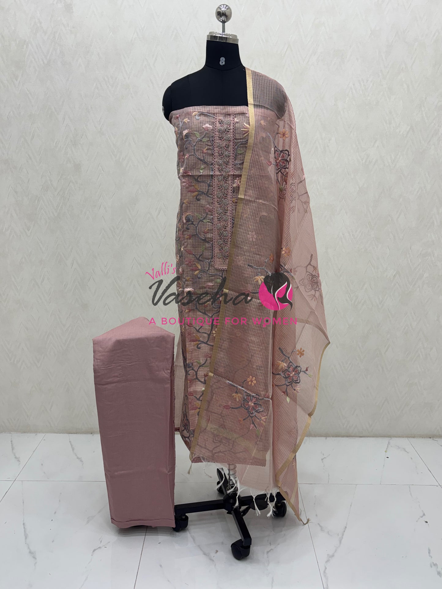 Unstitched Linen Tissue Material | Baby Pink  Shade | VVUSM075