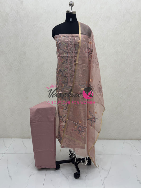 Unstitched Linen Tissue Material | Baby Pink  Shade | VVUSM075