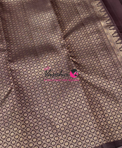 Pure Kanchipuram Silk Saree - Brown Shade - VVPS054
