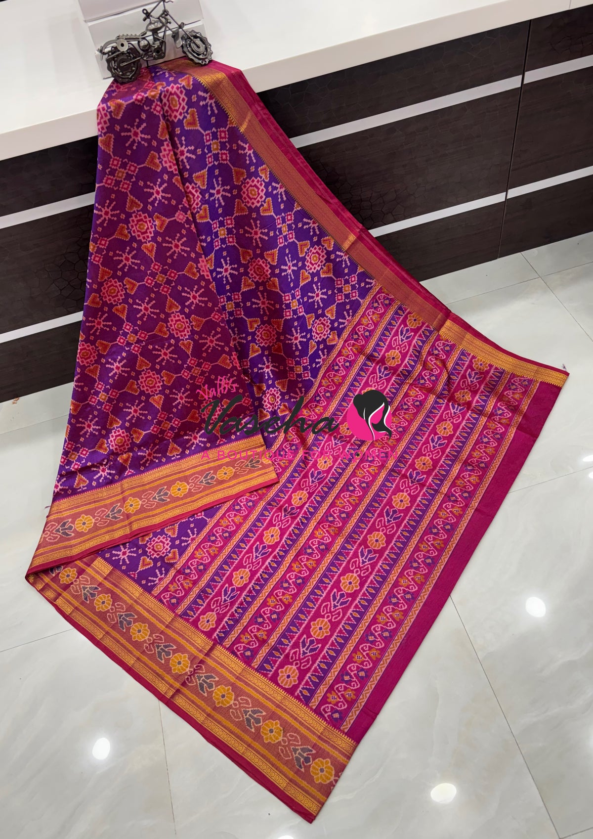 Semi Patola | Printed Silk Saree - Purple With Pink Combo - VVSPS001