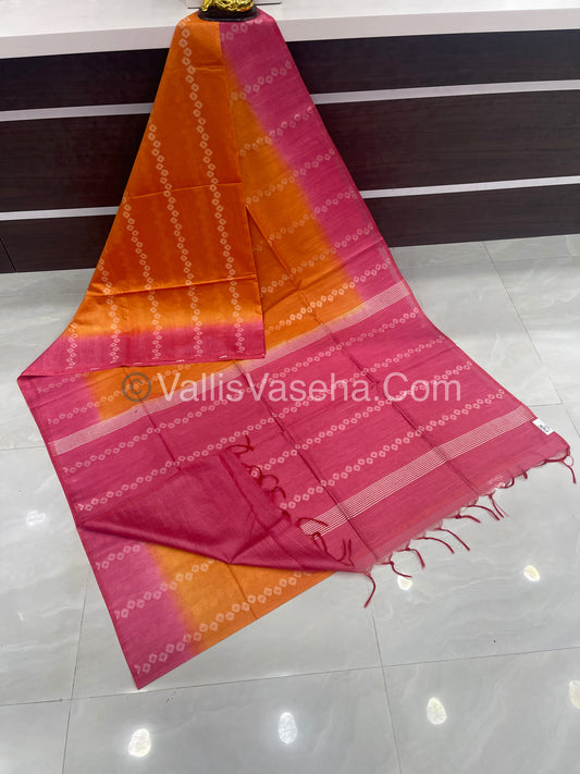 Bhagalpuri Silk - Orange With Pink - VVBS007