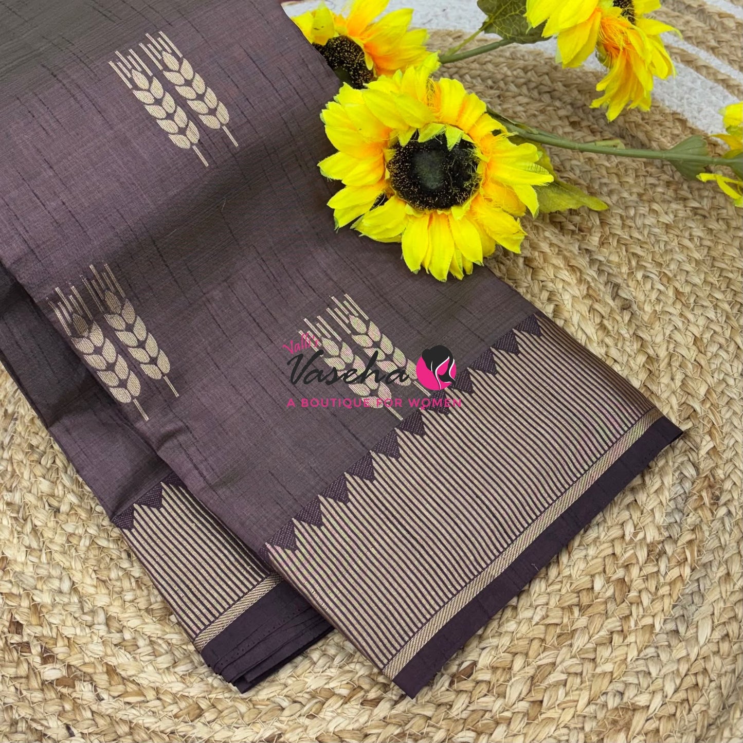 Semi Tussar Silk Saree | Brown  Shade |VVSTS051