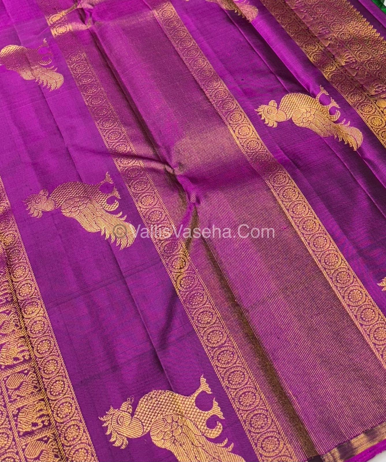 Pure Kanchipuram Silk Saree - Green & Purplish Pink Combo - VVPS020