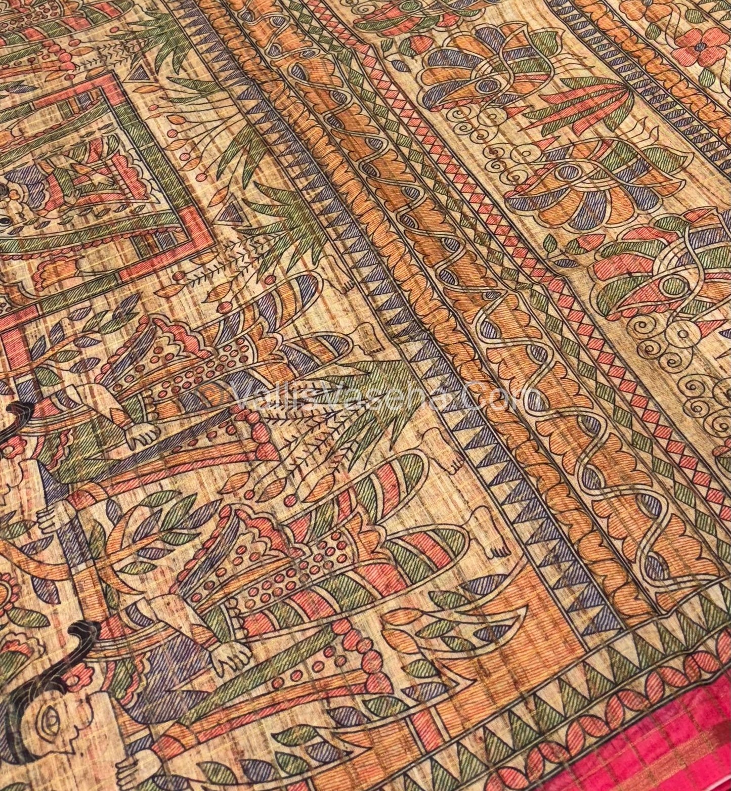 Semi Chanderi Saree - Fusion Of Bandhini & Madhubani- VVSCS002
