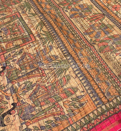 Semi Chanderi Saree - Fusion Of Bandhini & Madhubani- VVSCS002