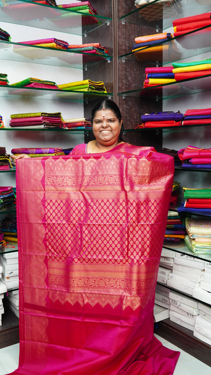 Pure Kanchipuram Silk Saree - Self Border- Pink Shade - VVPS006