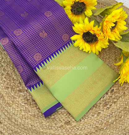 Kanchi Semi Silk - Purple with Green - Mayil & Chakkaram design - VVKSS001