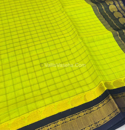Pure Korvai Silk Cotton - Pista Green with Black  - Checks Pattern - VVKSC008