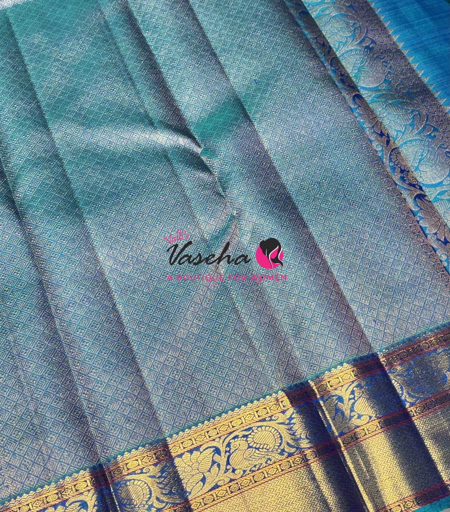 Pure Vintage Korvai Kanchipuram Silk Saree - Blue & Blue Combo - VVPS021