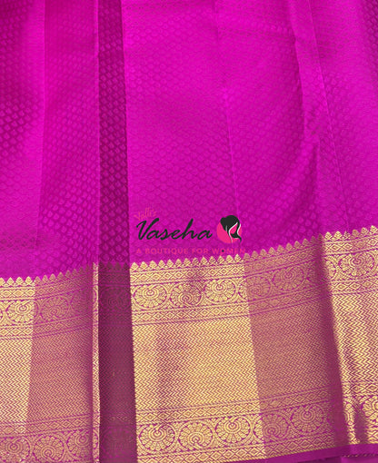 Pure Kanchipuram Bridal Silk Saree - Embossed Design - Purple With Pink Combo - VVPS023