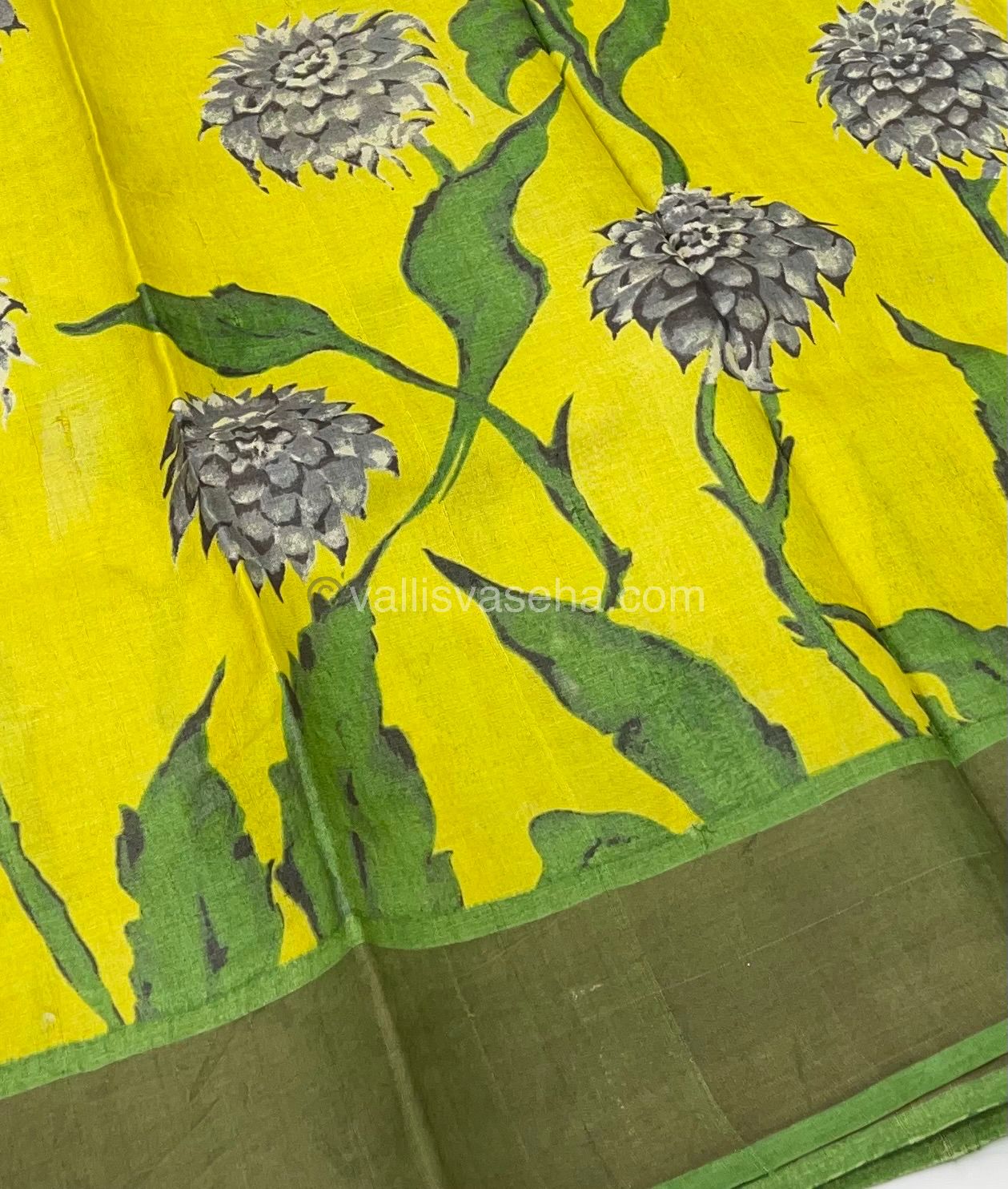 Pure Tussar Silk - Yellow With Green Shade - VVPTS001