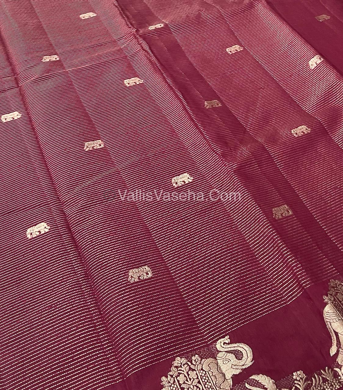 Semi Tussar Silk - Vairavoosi & Elephant Design - Maroon shade-VVSTS019