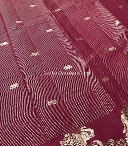 Semi Tussar Silk - Vairavoosi & Elephant Design - Maroon shade-VVSTS019