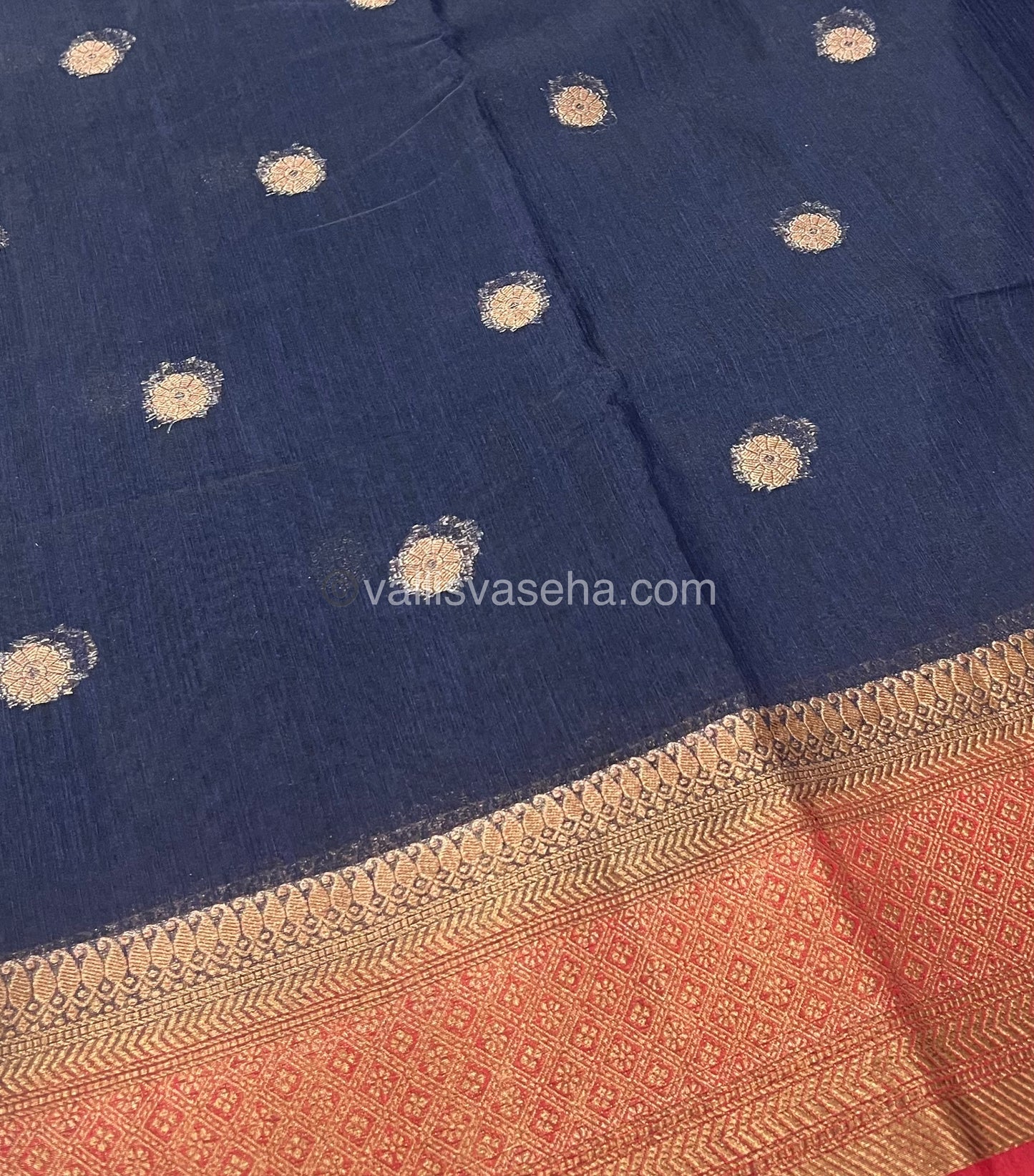 Bamboo Silk Saree  - Navy Blue with Red Shade - VVBSS001