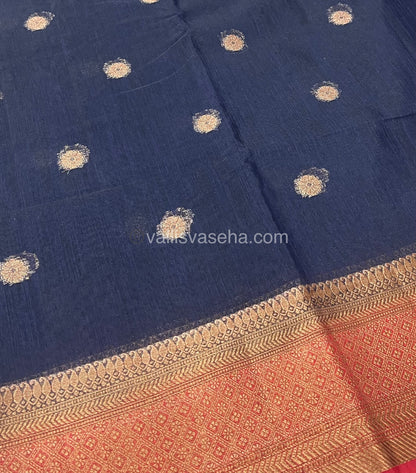 Bamboo Silk Saree  - Navy Blue with Red Shade - VVBSS001