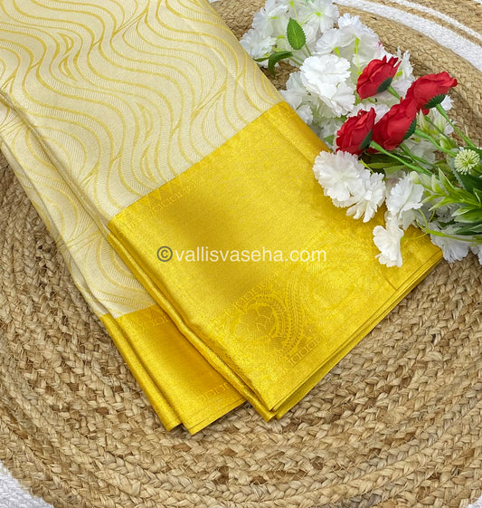 Semi Bridal Tissue Saree - Cream & Golden Yellow Combo - VVSBT002