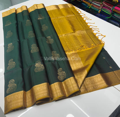 Pure Soft Silk Saree - Kanchi Border - Green & Mustard Combo - VVPSS046