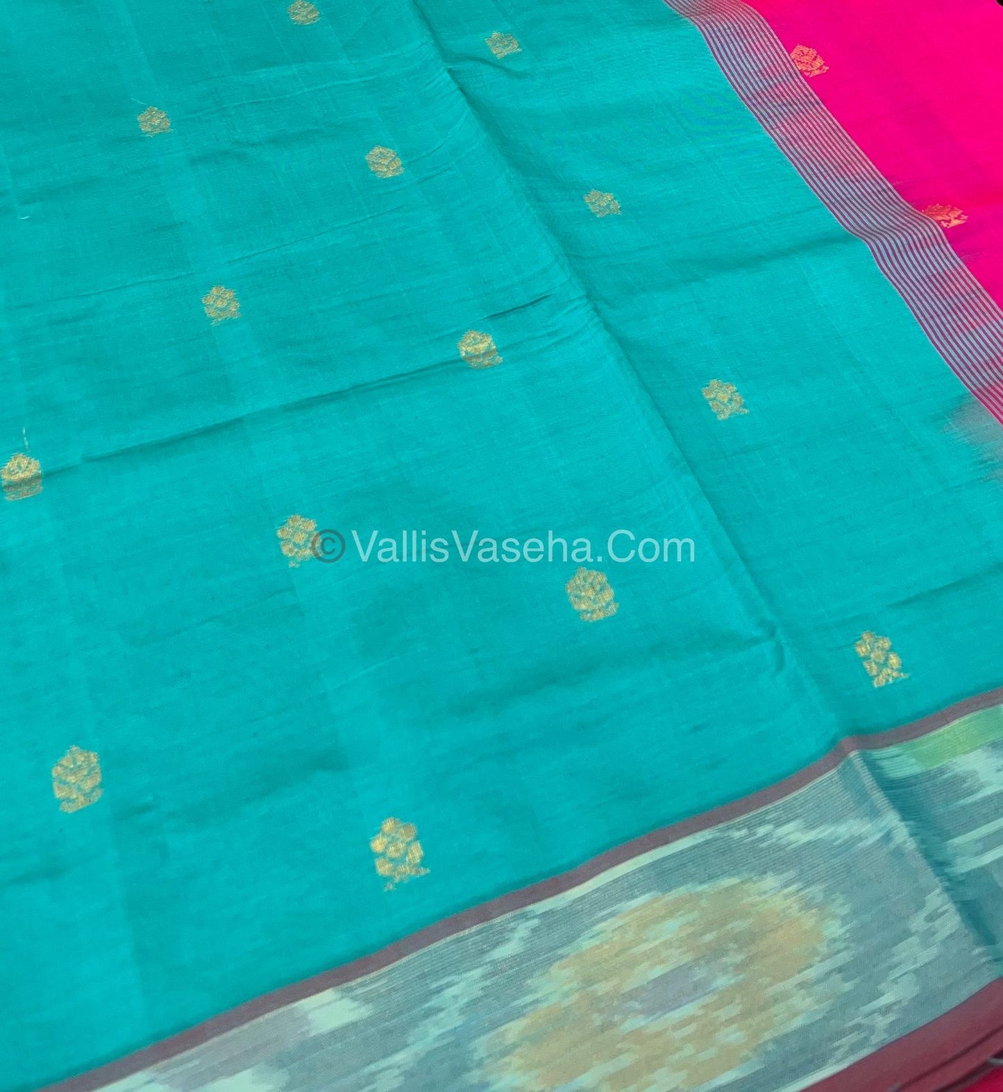 Semi Silk Cotton Saree - Blue & Pink Combo - VVSSC001