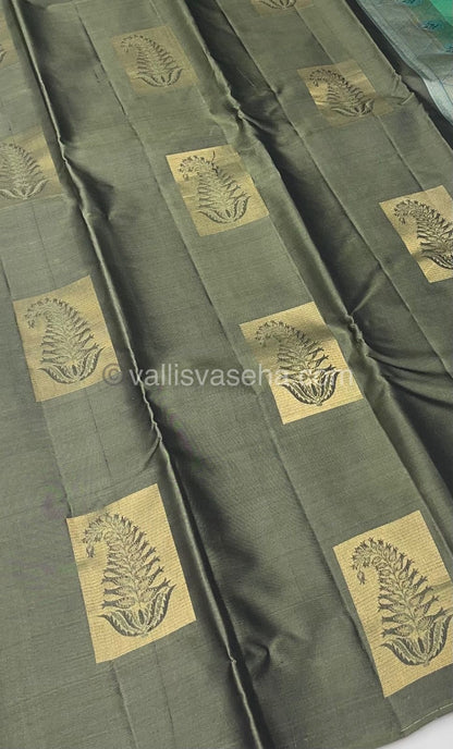 Pure Soft Silk Saree - Light weight - Greyish Green( Olive Green)  with Teal Greenish Blue shade - VVPSS025