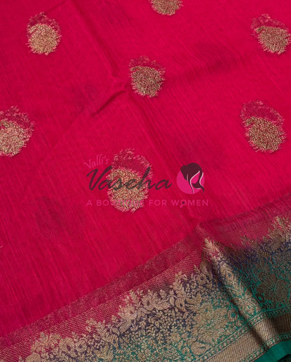 Bamboo Silk Saree- Pink with Green Shade - VVBSS014