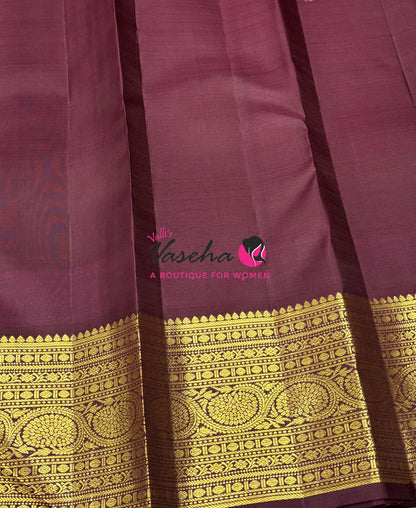 Pure Kanchipuram Silk Saree - Rust Orange  With Wine Brown - VVPS097