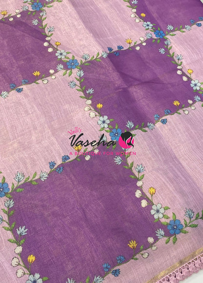 Linen Tissue Saree -  Light & Dark Combo - Lavender  Shade - VVLTS005