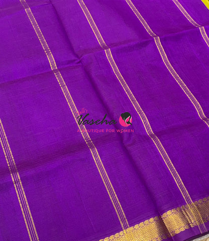 Pure Silk Cotton Sarees - Green With Purple - VVPSC017