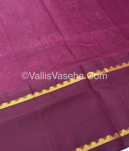 Pure Korvai Silk Cotton  - Retta Petta Border - Onion Pink & Dark Purple - VVKSC038