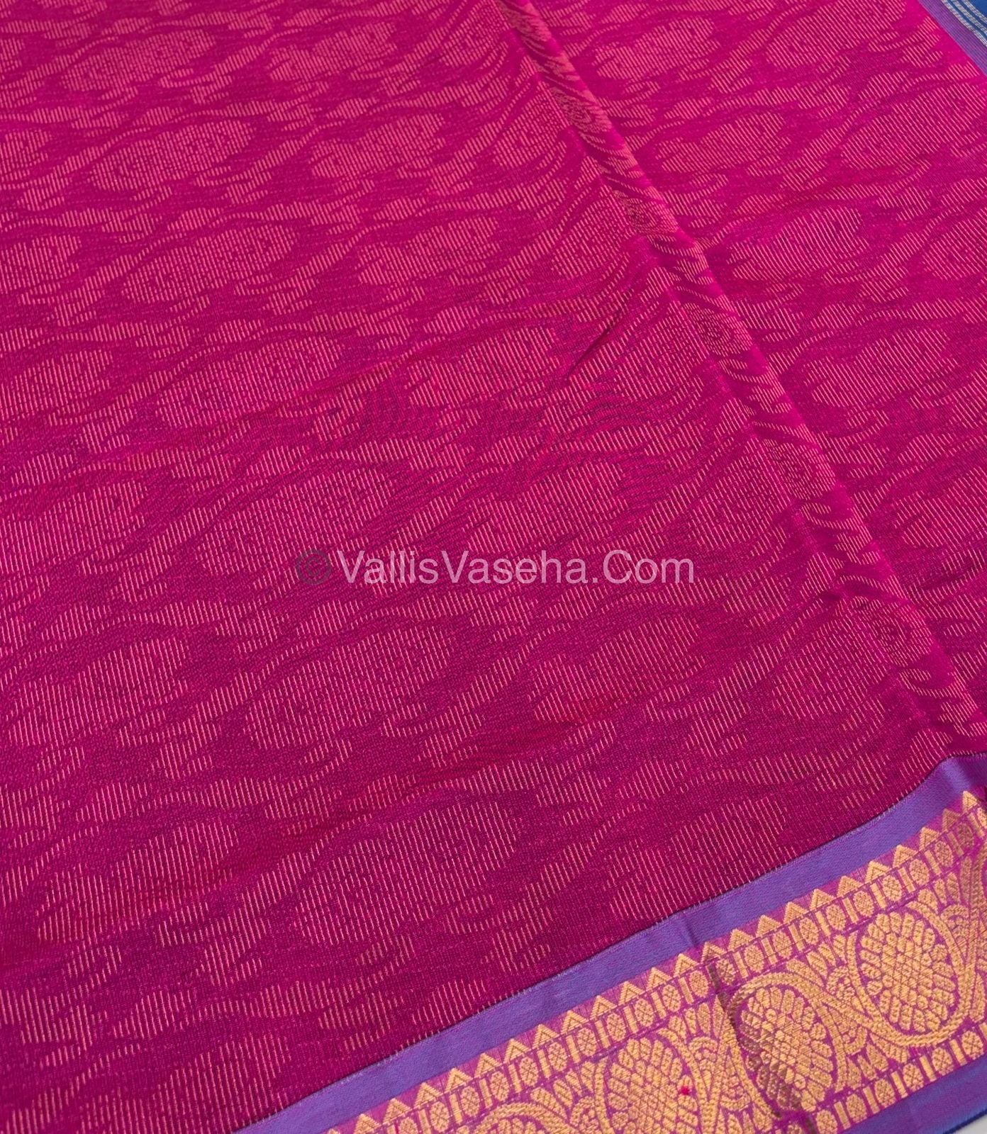 Semi Silk Cotton Saree - Pink With Blue Shade - VVSSC007
