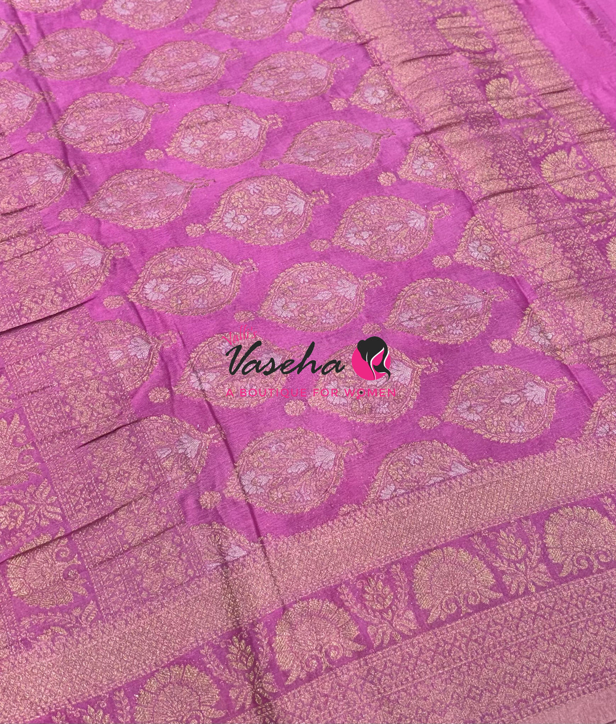 Banarasi Georgette Saree - Red With Pink Combo - VVBGS002