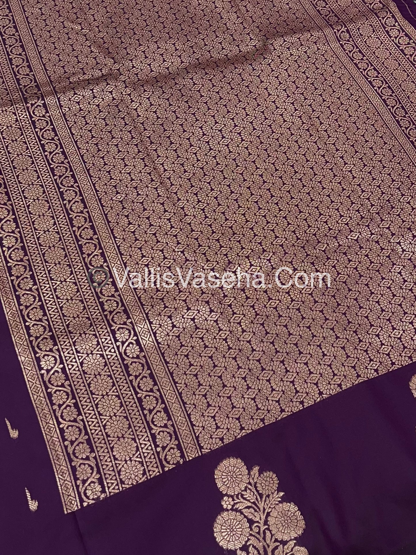 Semi Soft Silk - Flower  Butta Border - Purple Shade -VVSSS016