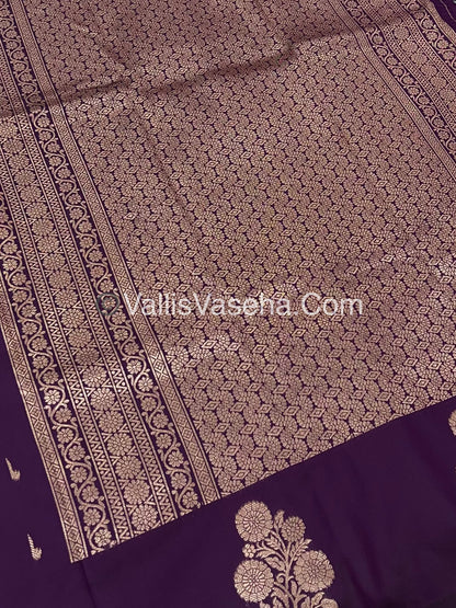 Semi Soft Silk - Flower  Butta Border - Purple Shade -VVSSS016