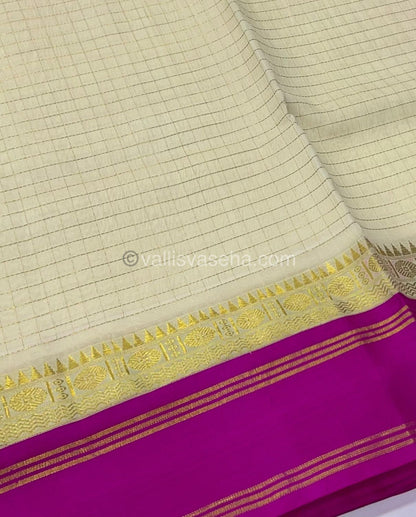 Pure Korvai Silk Cotton - Retta Petta Border - Cream( Half White )with Pink Combo - VVKSC010