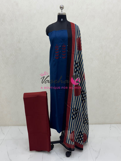 Unstitched Kota Material | Blue & Merun Shade | VVUSM070