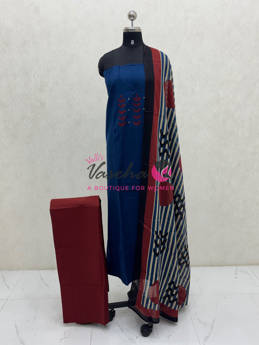 Unstitched Kota Material | Blue & Merun Shade | VVUSM070