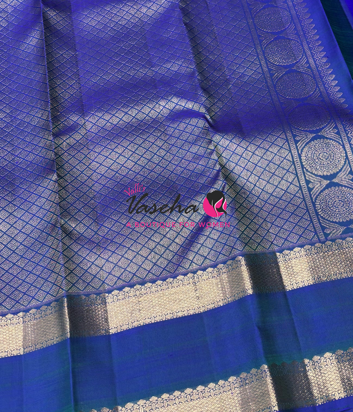 Pure Kanchipuram Silk Saree - Peacock Blue Shade - VVPS095