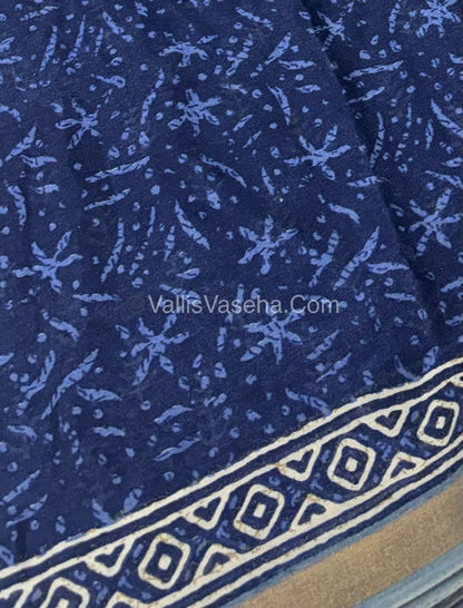 Semi Maheshwari Mixed Cotton Saree - Linen Feel - Indigo Blue & Grey - VVMSC003