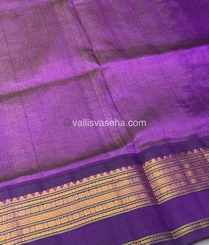 Pure Korvai Silk Cotton Saree -Half white with Purple - Retta Petta border - VVKSC004