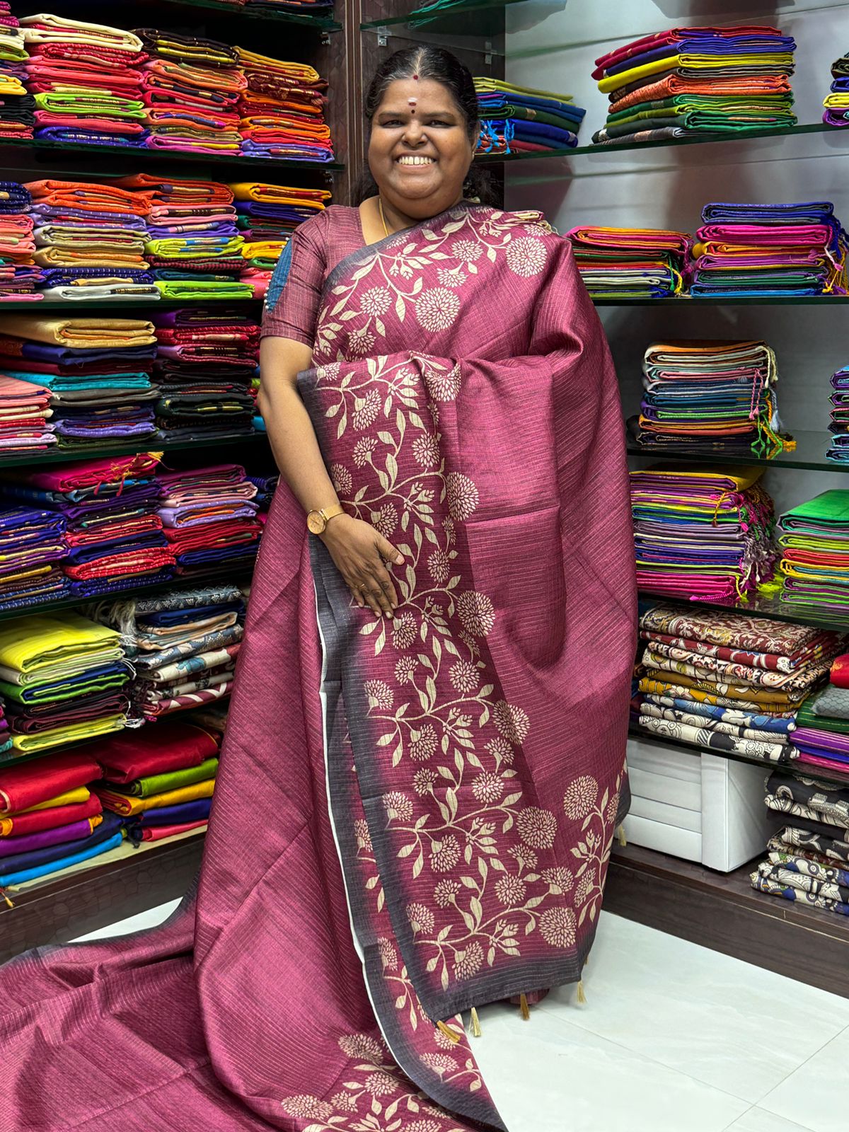 Art Tussar / Art Silk - Pink & Dark Purple - VVATS002