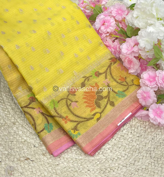 Kota Saree - Paithani Border - Yellow with Pink - VVKPS001