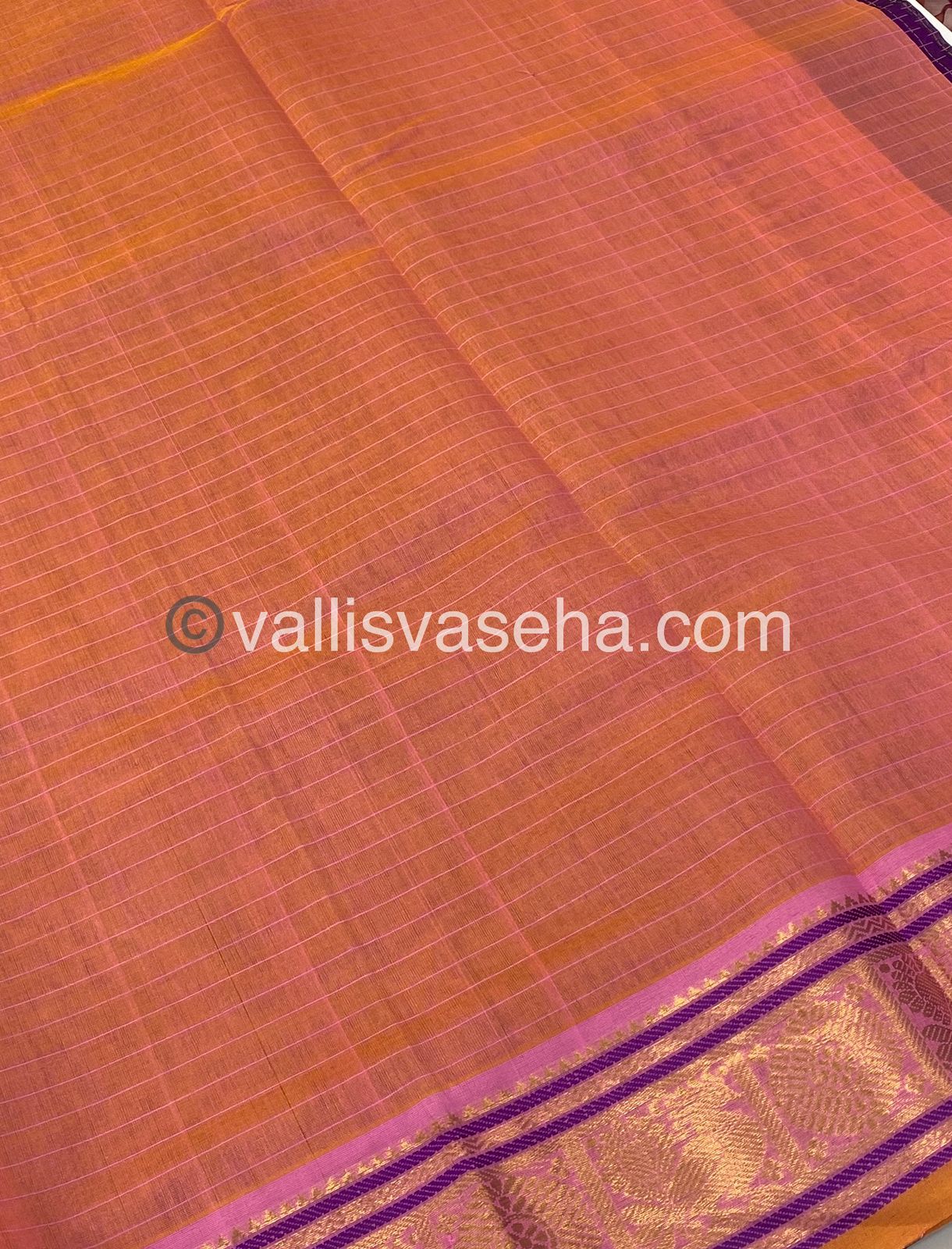 Pure Silk Cotton Saree - Purple with Light Peach - Lakshadeepam Design - VVPLD001