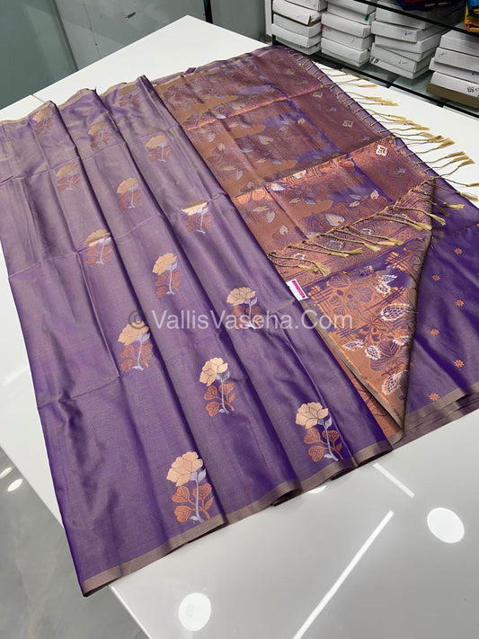 Semi Soft Silk - Border less - Creamish Lavender Shade - VVSSS007