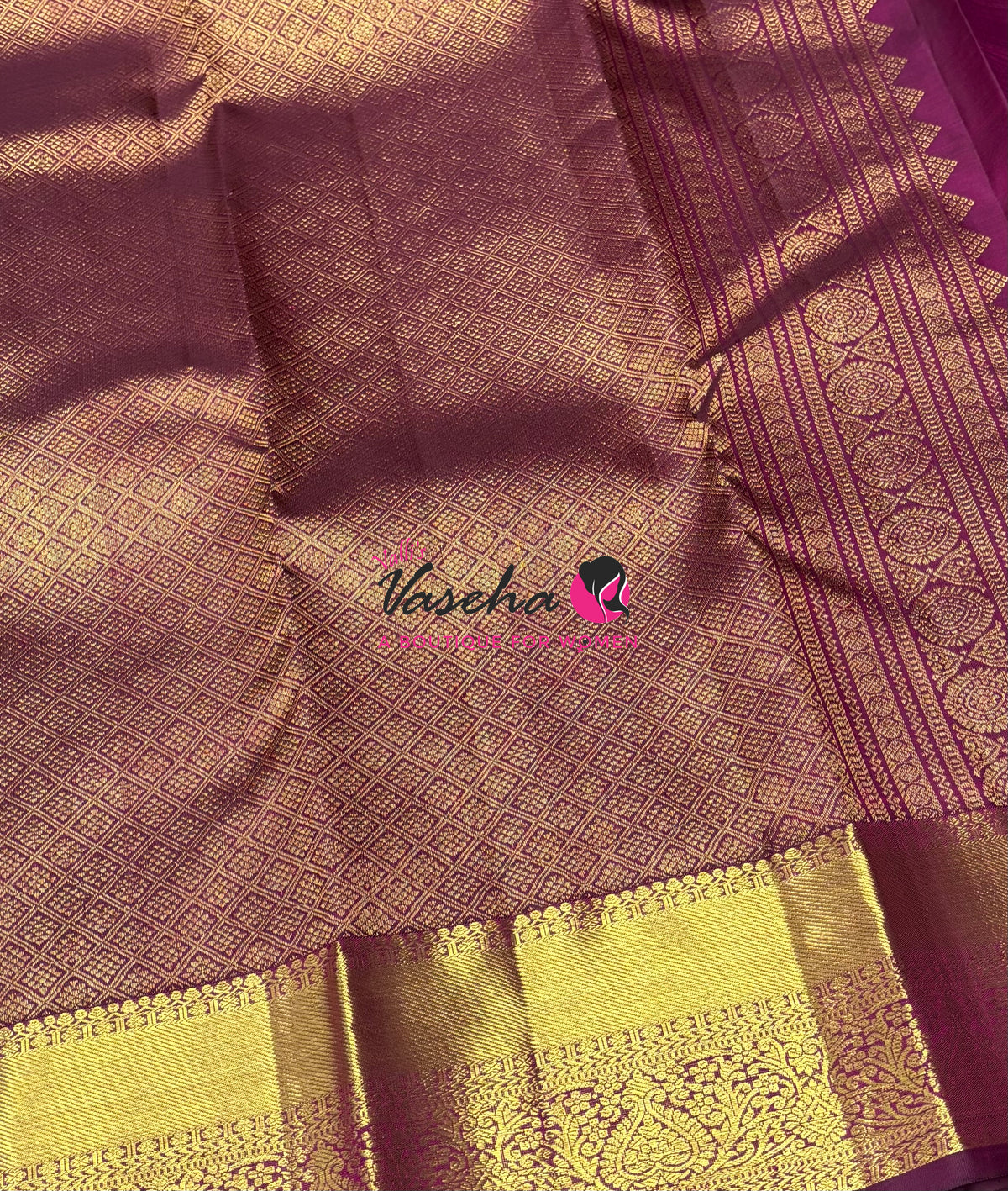 Pure Kanchipuram Silk Saree - Peach  With Purplish Pink - VVPS088