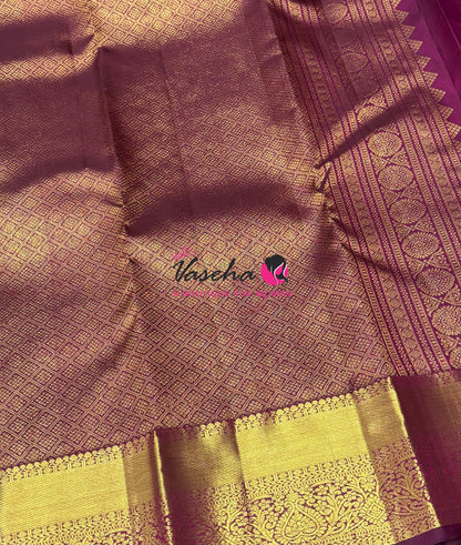 Pure Kanchipuram Silk Saree - Peach  With Purplish Pink - VVPS088