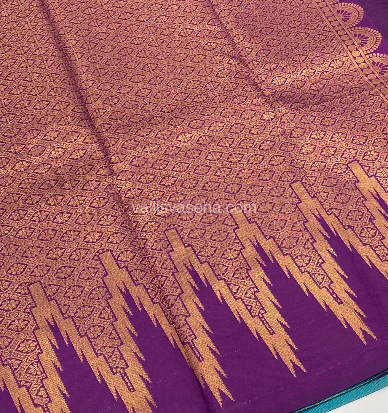 Kanchi Semi Silk - Blue With Purple - Temple Border  - VVKSS001