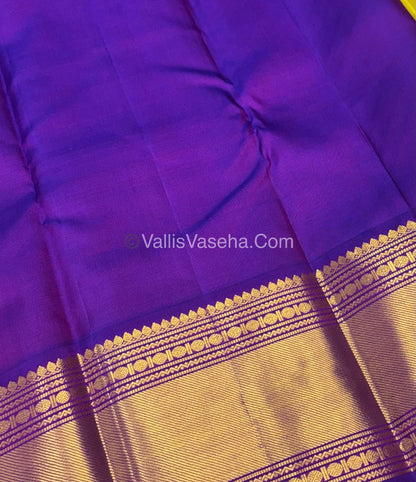 Pure Vintage Korvai Kanchipuram Silk Saree - Yellow & Purple Combo - VVPS032