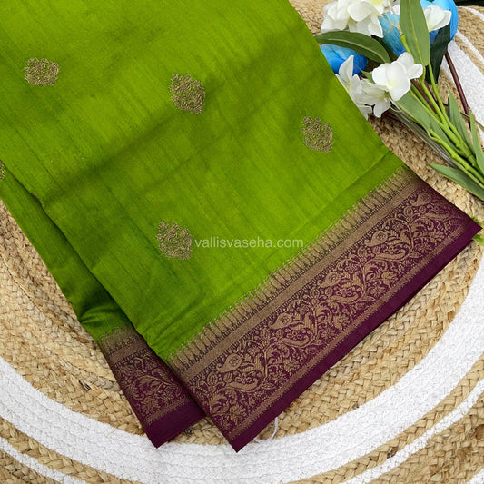 Bamboo Silk Saree - Green With Purplish Wine Shade - VVBSS001